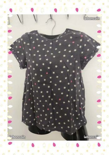 Blouse noire avec étoiles blanches et rose 14 ans