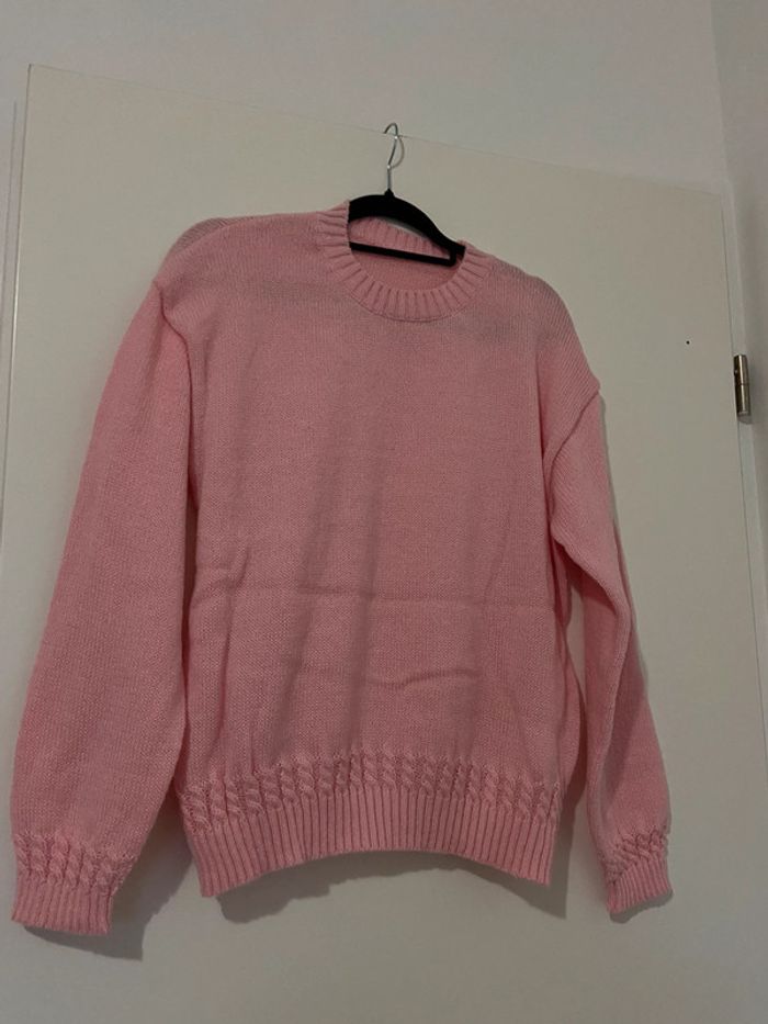 Pull haut rose maille long torsadé Noël - photo numéro 2