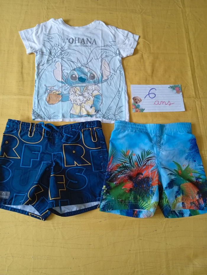 Ensemble Été garçon 6 ans 3 pièces 2 shorts + 1 tee shirt  🌿