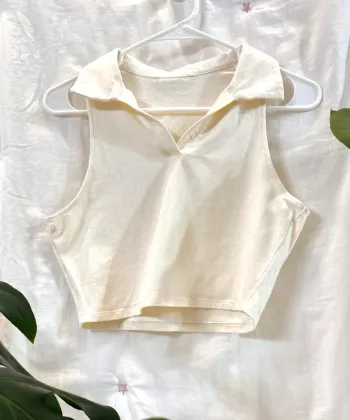 Collared Shirt Cropped Sleeveless Tank Vest