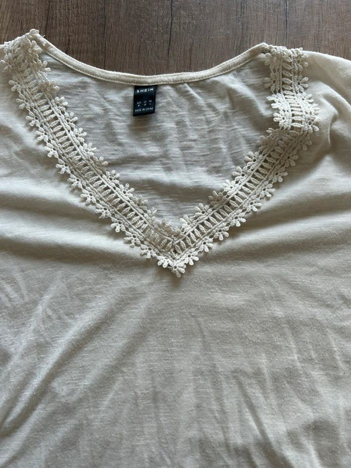 T-shirt manches courtes avec dentelle blanc - photo numéro 3