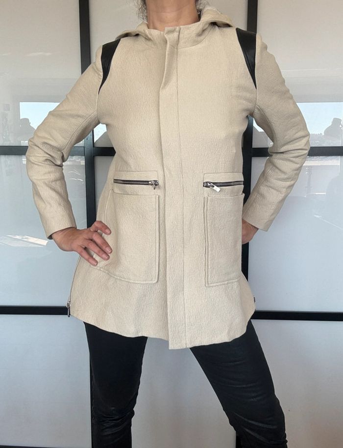 Magnifique manteau à capuche empiècements cuir Maje 40 - photo numéro 9