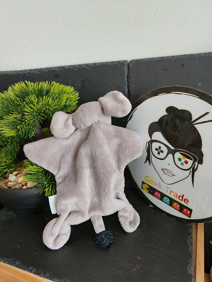 Doudou plat éléphant gris blanc zoo de Beauval  DD3216 - photo numéro 2