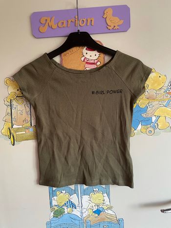 Tee shirt à manches courtes kaki à motifs, taille Xs, marque La Halle.