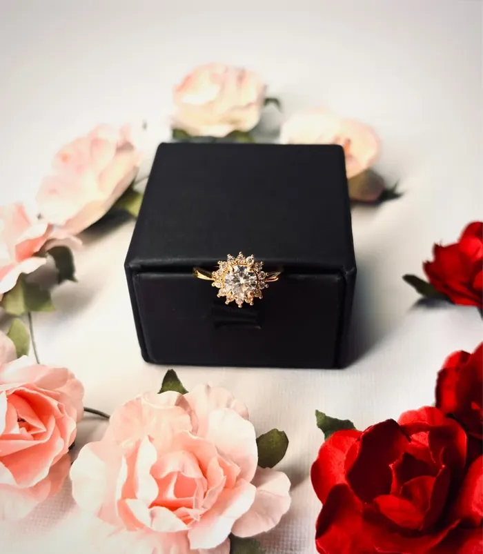 💍 Bague en plaqué or 18K avec Moissanite 1 carat certifiée GRA + zircon