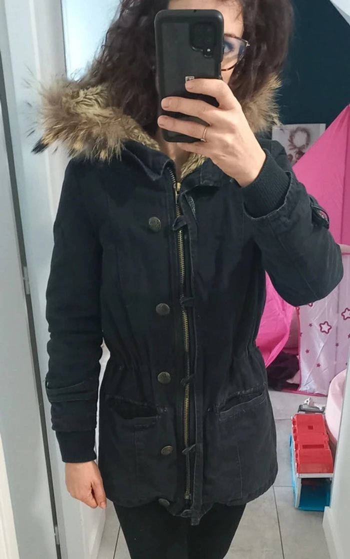 Parka bleue marine capuche en fourrure - photo numéro 2