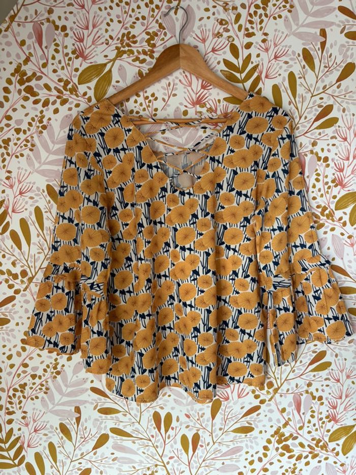Blouse fleuris moutarde vintage dressing - photo numéro 4