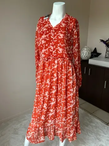 Robe longue manches longues brique