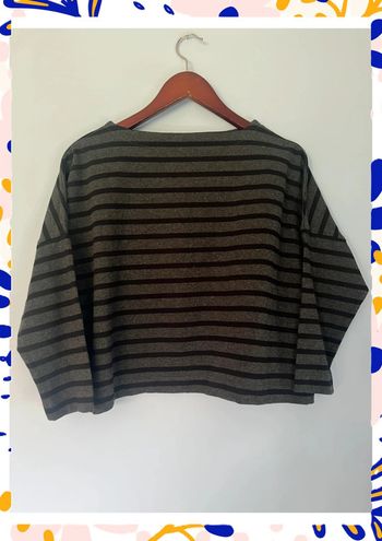 Pull rayé noir & gris Scotland Traditional Weatherwear – Taille S, manches mi-longues