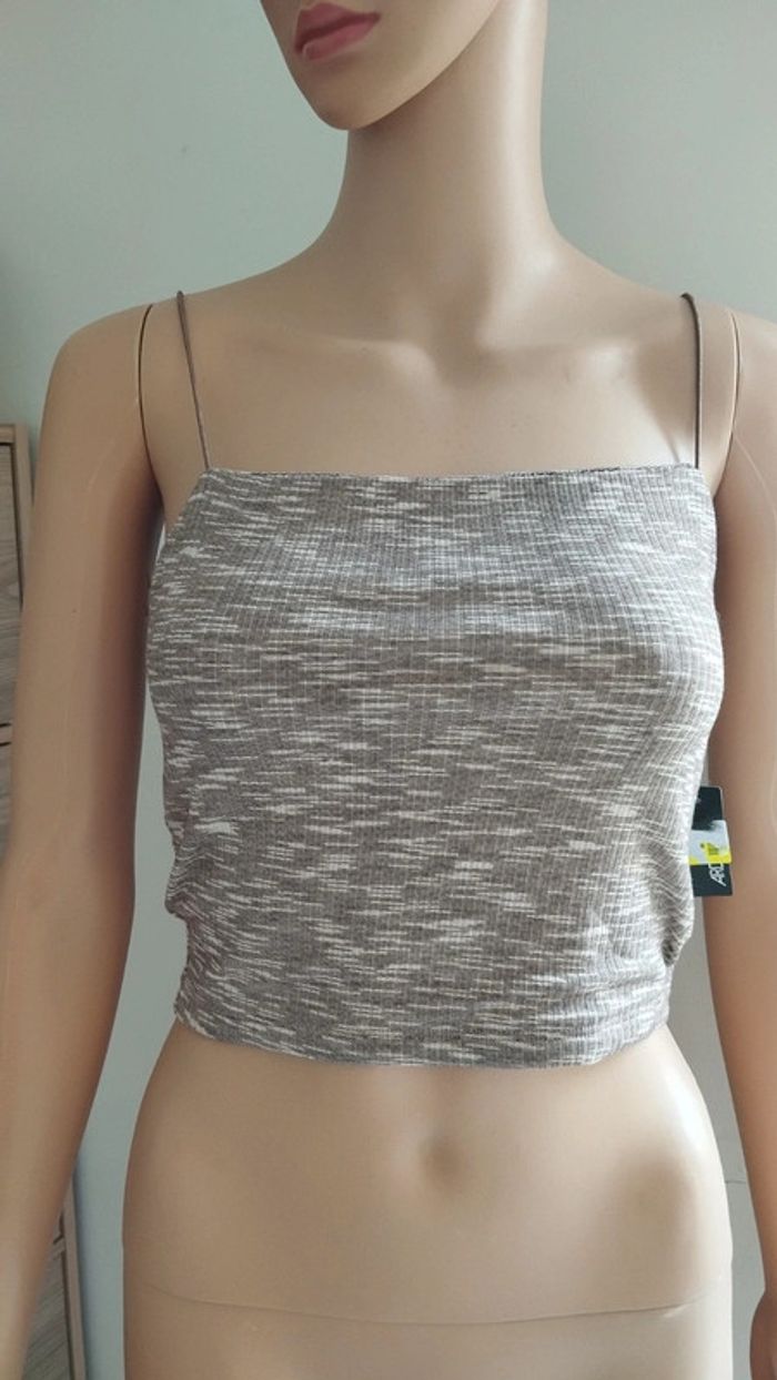 Top haut court debardeur marron beige femme taille xs