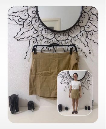 Jupe-Short Zara Beige Aspect Lin - Coupe Portefeuille Asymétrique - Taille M - Chic & Confortable