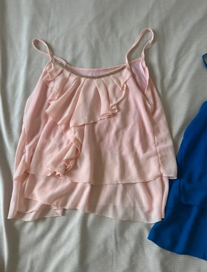 Lot de 2 débardeur petite bretelles rose et bleu taille M - photo numéro 2