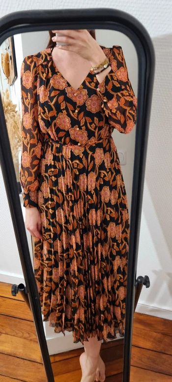 Robe longue imprimée fleurie noire et marron naf naf 38 neuve