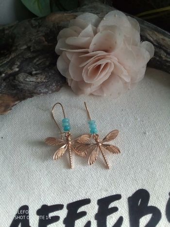 Boucles d'oreilles bohèmes libellules pierres amazonite naturelles