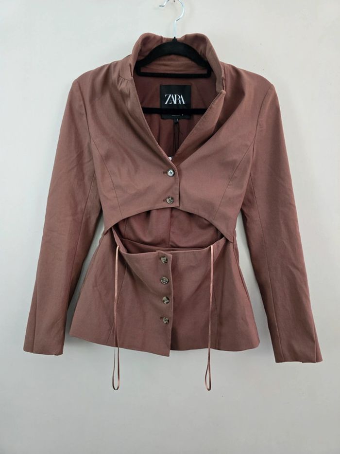 Veste cintrée asymétrique Zara marron boutonnée taille XS avec col structuré