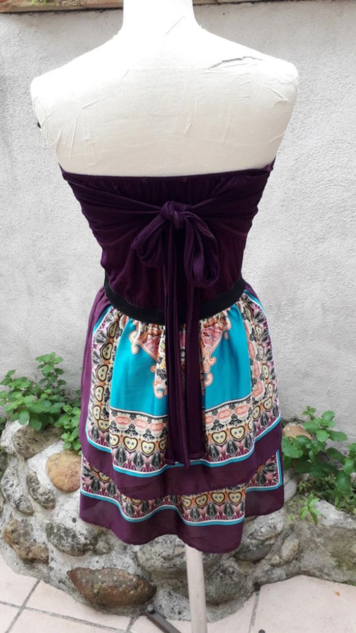 Robe bustier ampliforme violet et multicolore - photo numéro 5