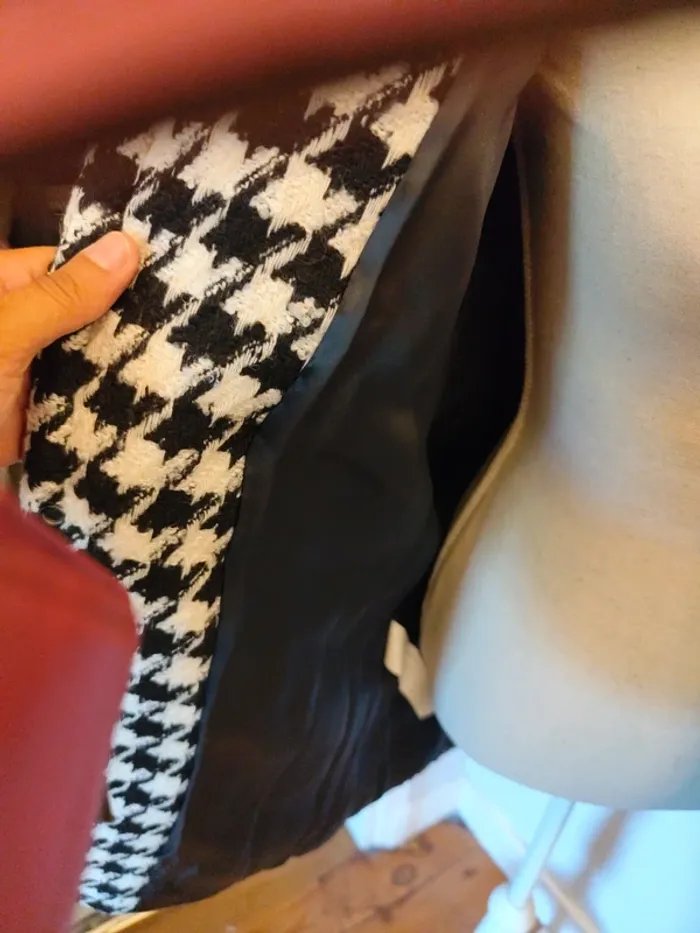 Veste laine mélangée Mango tweed pied de poule noir blanc XS/S - photo numéro 5