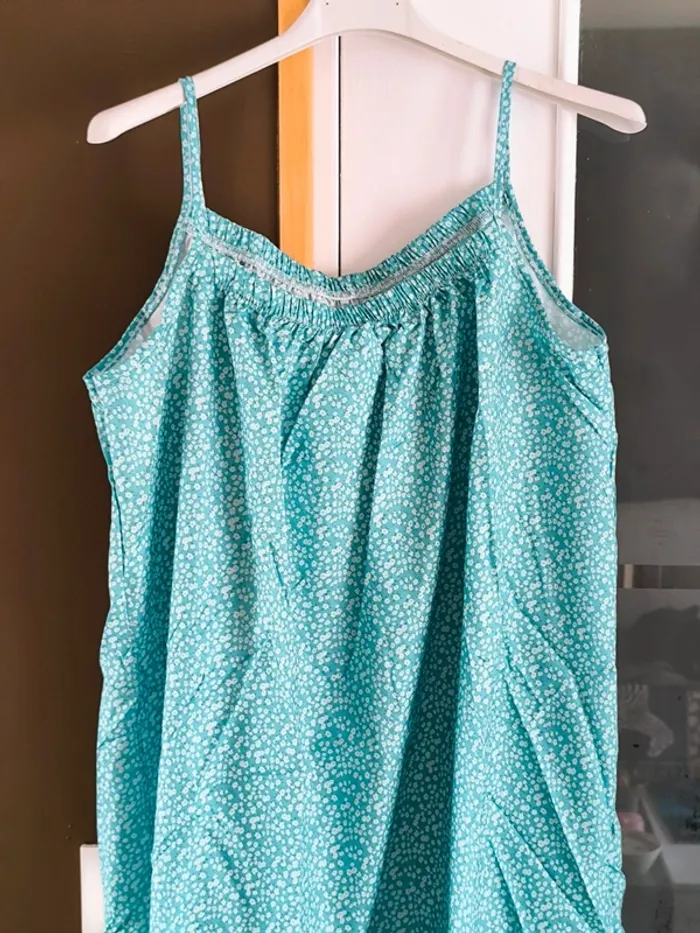 Robe mi longue à fleurs turquoises et blanches femme 42 - photo numéro 2