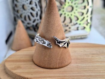 Bague Ouverte Argentée motif ailles demon et ange goth en acier inoxydable Bague design Ajustable