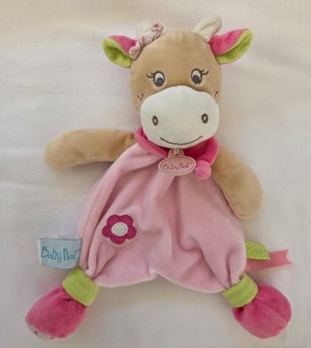 Doudou plat vache rose coquillette- Fleur - Baby Nat