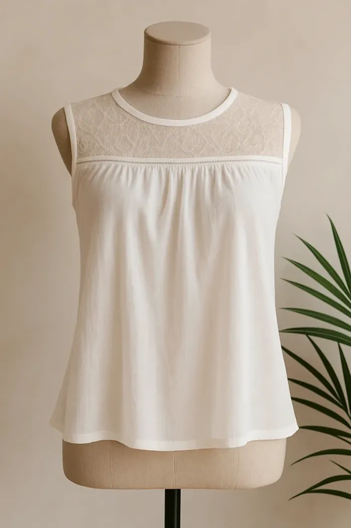 Haut blanc sans manches dentelle - Taille M