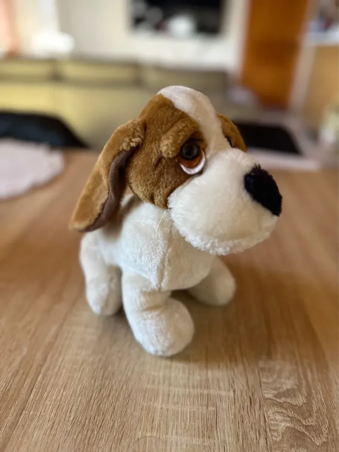 Peluche chien blanc et marron type basset ou Cocker – Très bon état - photo numéro 3