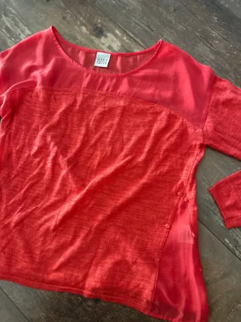 Pull corail bi matière original