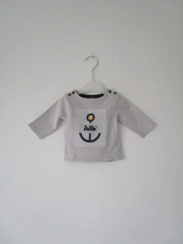 T-shirt gris marin Obaïbi 3 mois TBE
