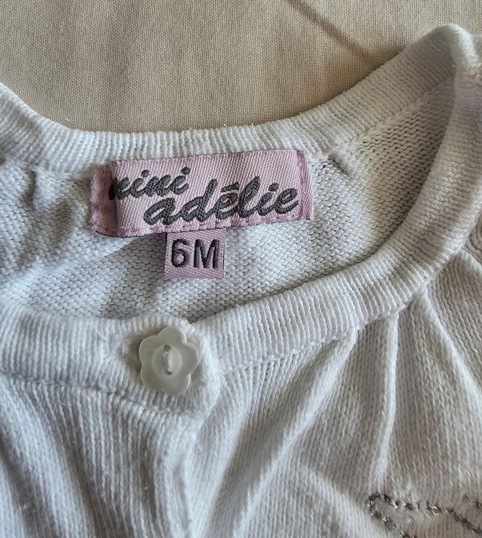 Mini Adélie Gilet Tricot Coton Blanc Très bon état 6 mois - photo numéro 4