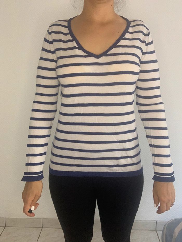 pull marinière fin col en V