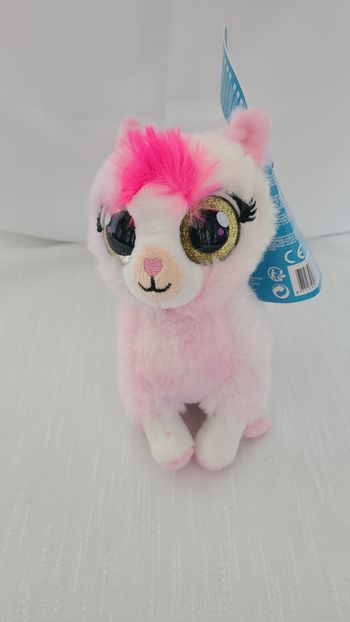 Doudou Peluche Lama Rose Gros Yeux