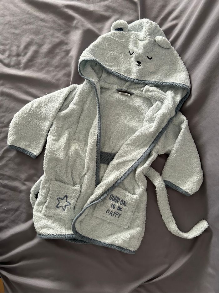 Peignoir de bain garçon bleu ciel ourson vertbaudet 74cm