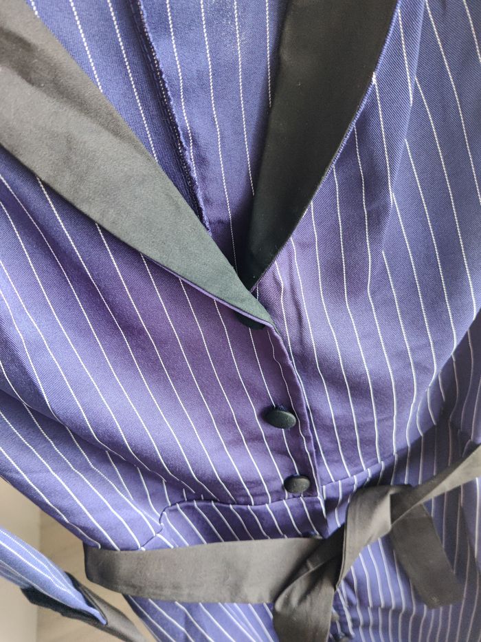 Robe ceinturée vintage rétro rayé bleu foncé des années 1950 Taille M - Neuf - photo numéro 6