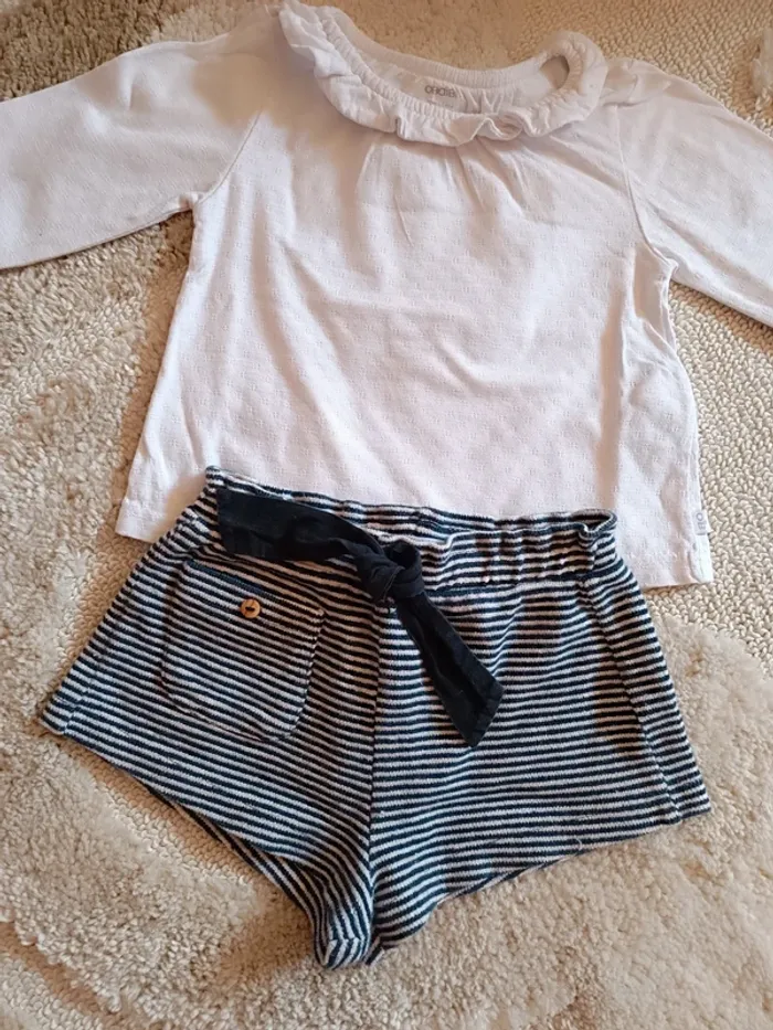 Short en maille style marinière Zara 6-12 mois - photo numéro 7