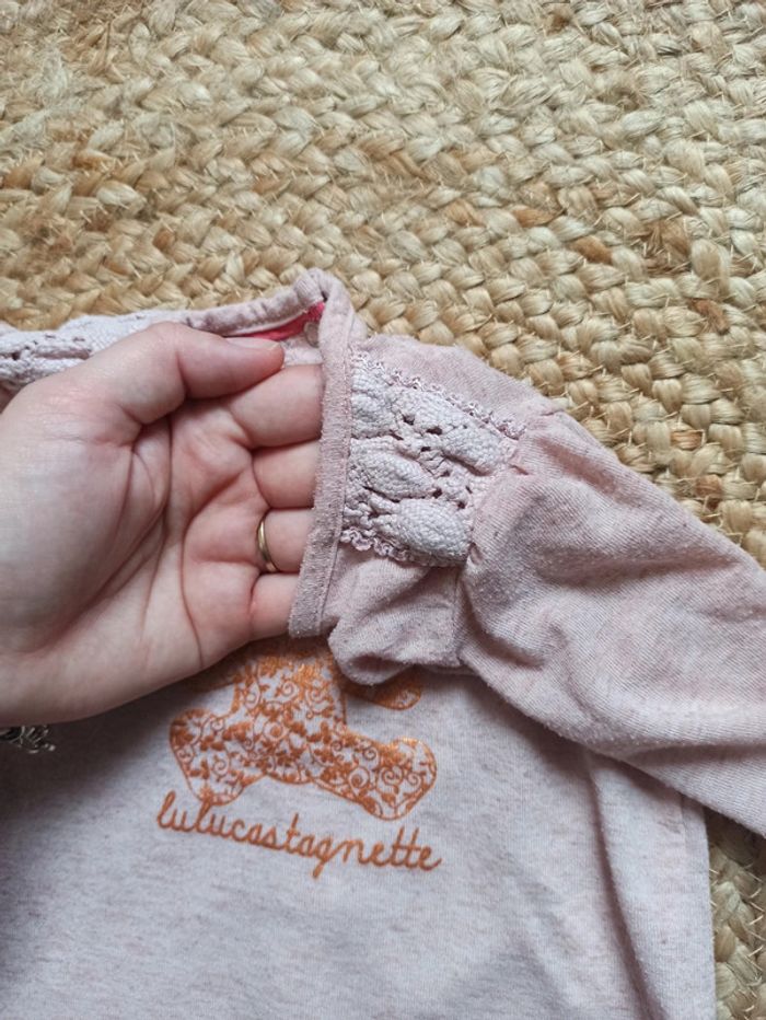 T-shirt manche courte rose Lulu castagnette 6mois - photo numéro 4