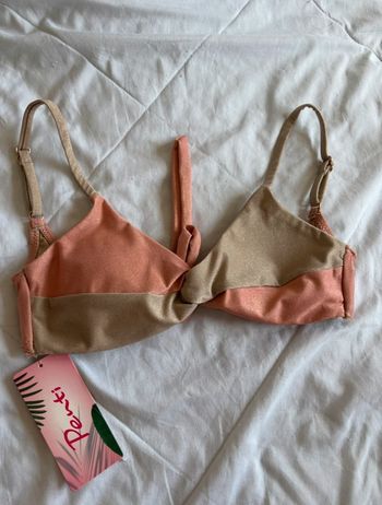 Haut de maillot de bain Penti rose saumon gris marron pailleté brillante taille XS/34 neuf