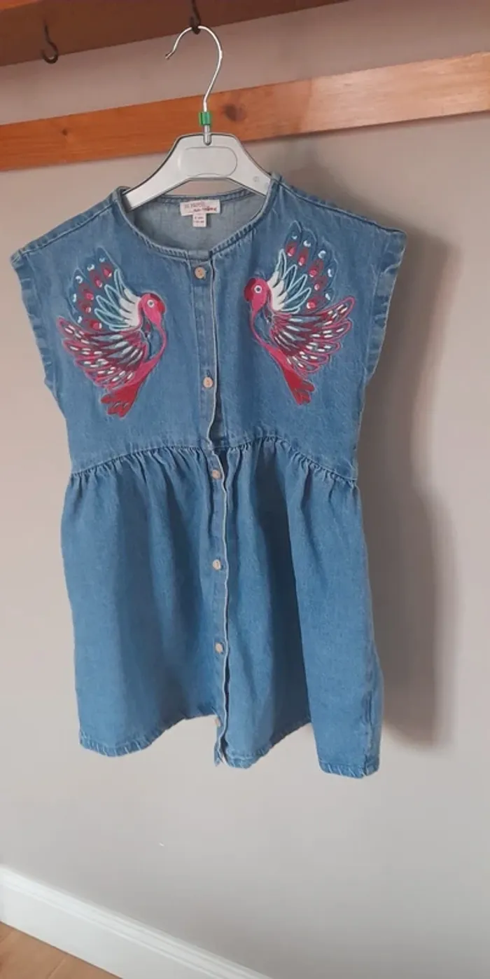Robe jeans DPAM fille 6 ans oiseaux perroquet