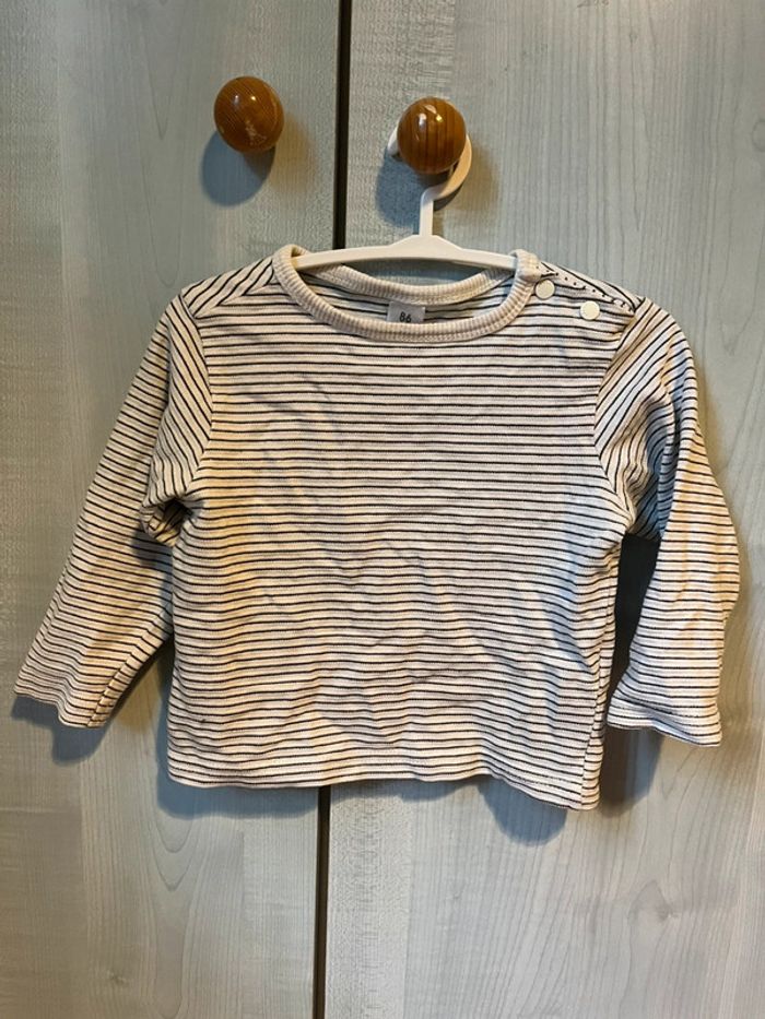 T-shirt manches longues blanc rayé noir