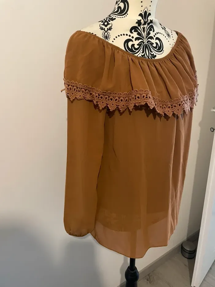 Blouse bohème marron - Épaules dénudées - Taille 38 - photo numéro 4