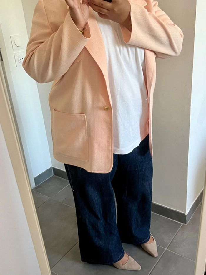 Blazer Weill Vintage Broderie Rose poudrée Bouton doré Taille 42 - photo numéro 7