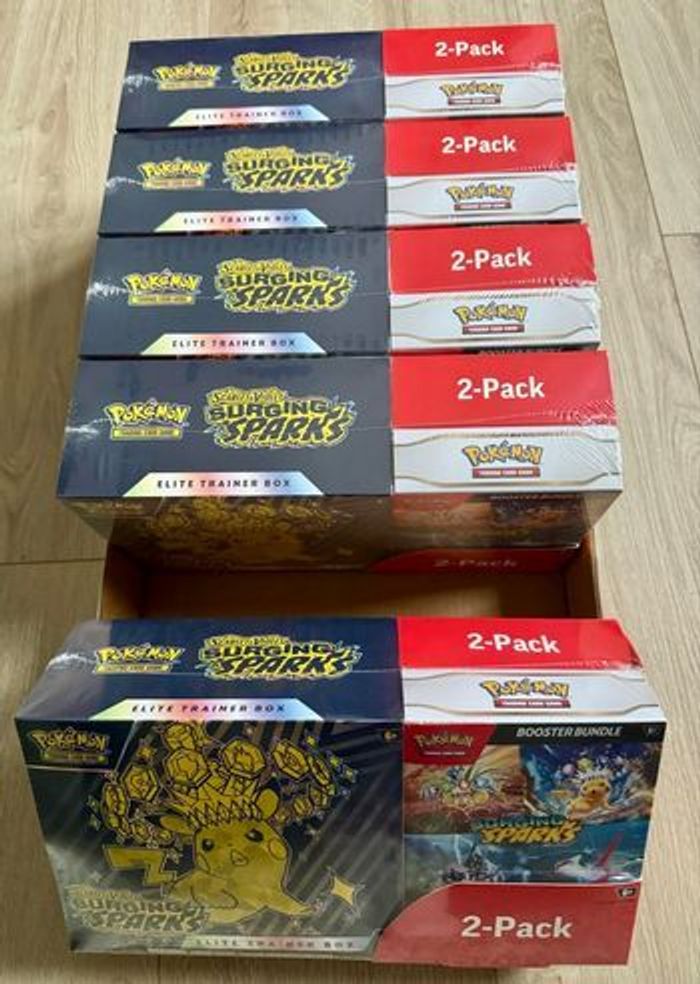 5 Pack ETB + Bundle Étincelles Déferlantes Pokémon