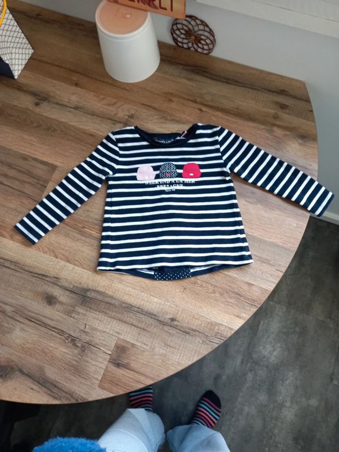 Pull Week end à la Mer, rayé marine, blanc et rose, Taille 3 ans