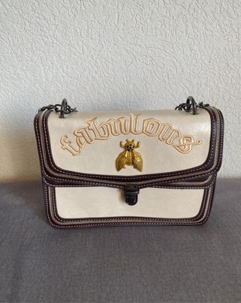 Sac fantaisie écru & marron dorée