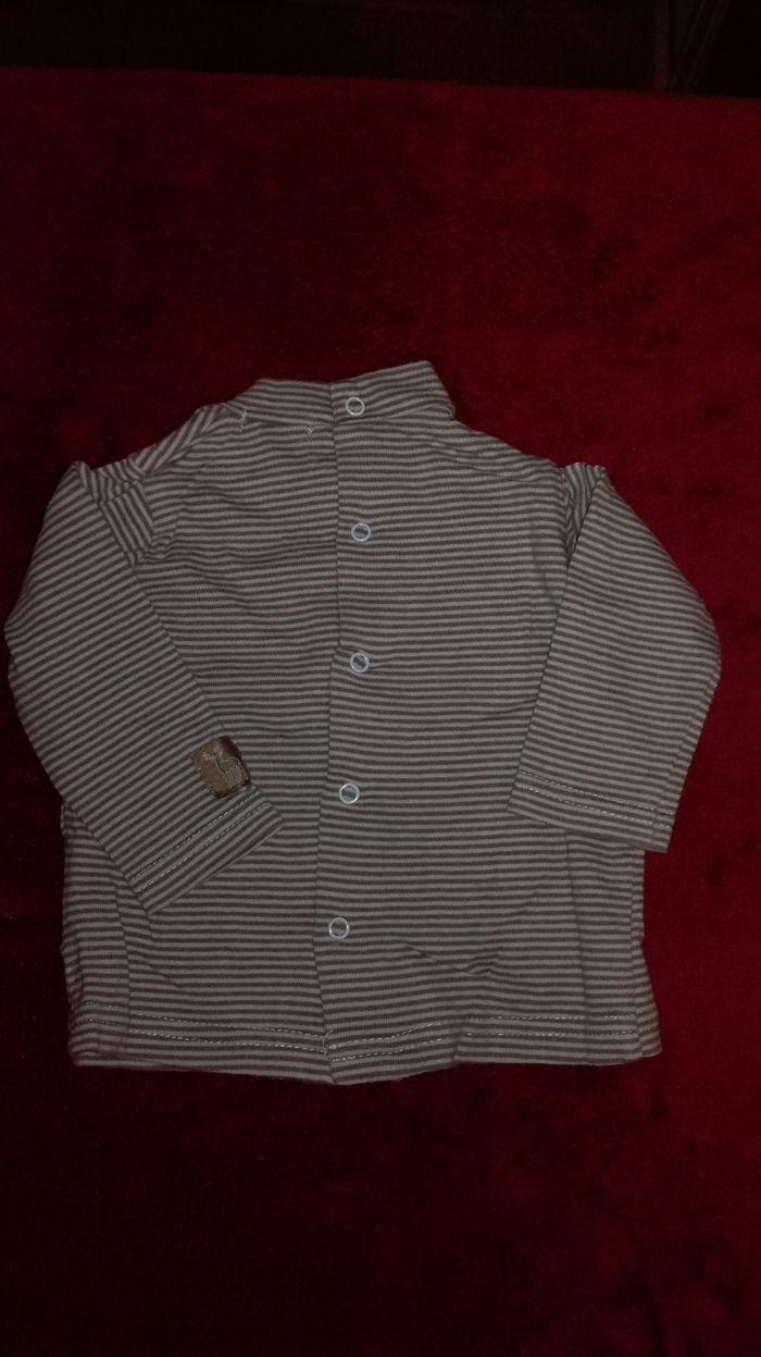Sous pull marron bleu rayé 3 mois garçon Grain de blé - photo numéro 4