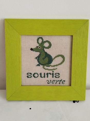 Cadre en bois vert caneva thème souris verte 23,5cmX23,5cm