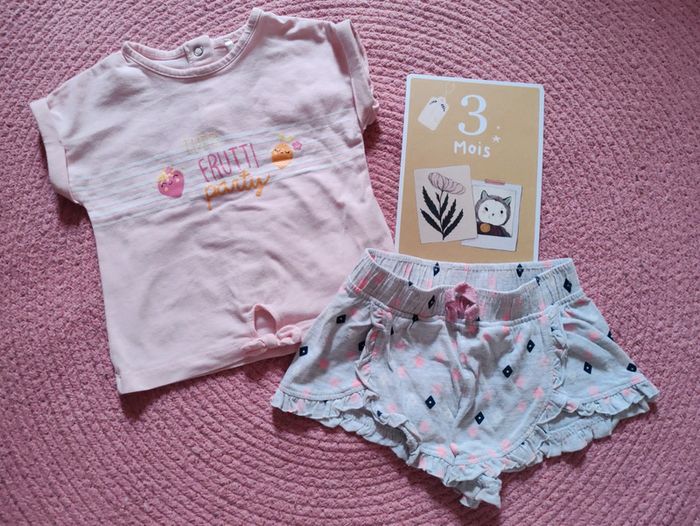 Ensemble deux pièces t-shirt et short bébé fille 3 mois