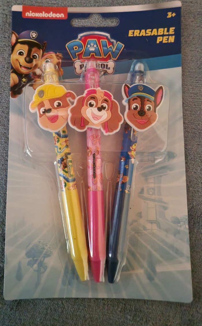 Lot de 3 stylos effaçables paw patrol