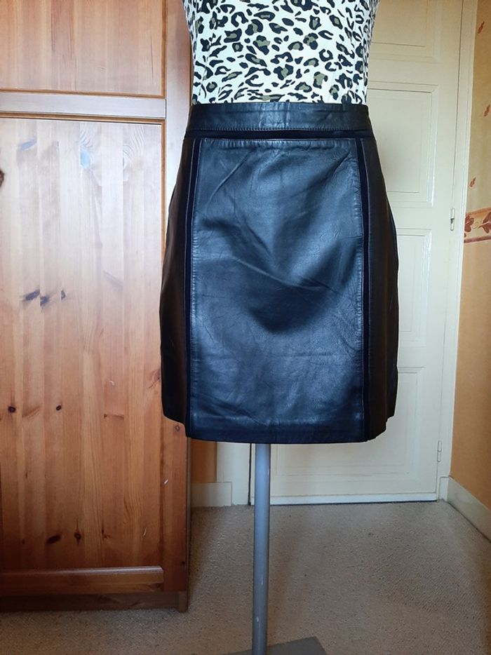 Mango - Jupe cuir, noir T42. - photo numéro 2