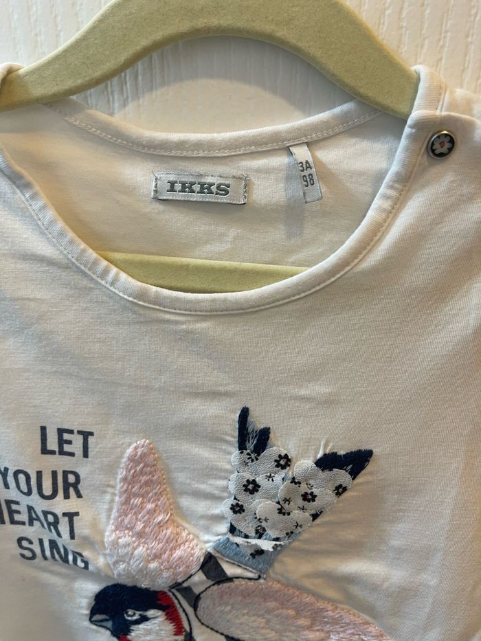 IKKS t-shirt 3ans blanc et oiseaux - photo numéro 4