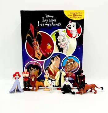 Livre Jeu Disney- Les Héros et les Méchants – Livre illustré, 10 figurines et tapis de jeu Neuf